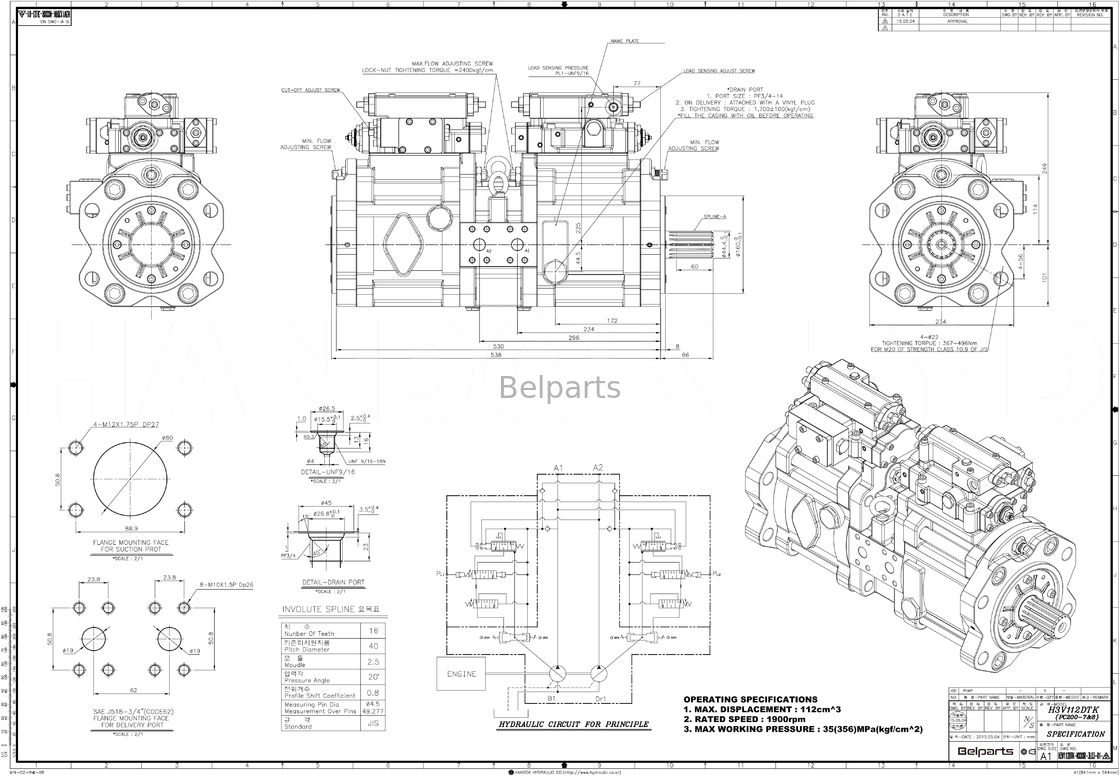 Pc200 Pc200 7 Belparts Ekskavatör Ana Pompası Pc200-7 200-6 Pc160 708-2L-00300 708-2L-00790 Komatsu İçin Hidrolik Pompa