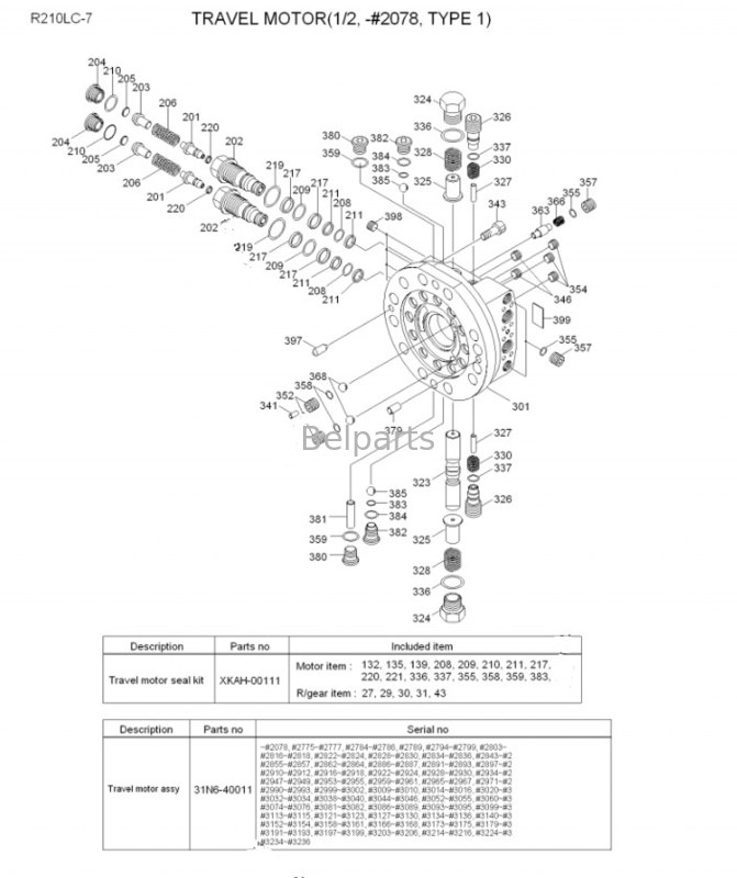 Belparts Ekskavatör Son Tahrik Hyundai 210 Lc7 R210 Lc-7 R210lc-7 Seyahat Motor Rulman 31N6-40010