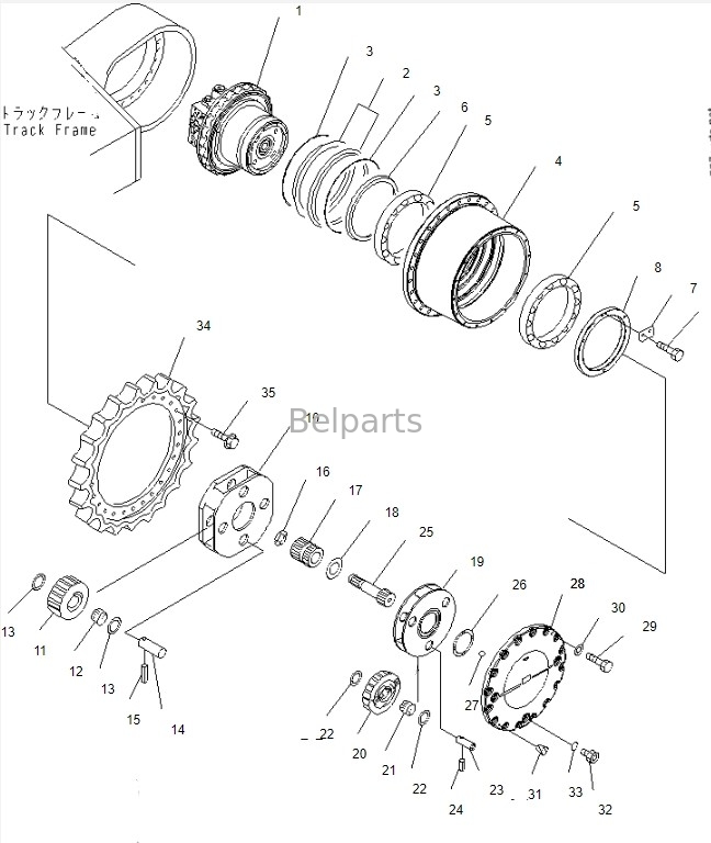 Belparts Excavator Travel Motor Assy Komatsu PC450-8 için Final Drive Assy 208-27-00243 208-27-00243 208-27-00312