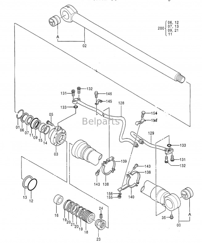 EX300-3 EX300LC-3 EX310H-3C EX300-2 EX300LC-2 Belparts Excavator Hydraulic Boom Arm Bucket Cylinder Assy Hitachi için