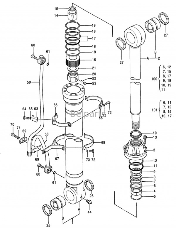 Ekskavator EX400-3 EX400LC-3 EX450H-3C EX400-5 EX400LC-5 EX450LC-5 Boom Arm Bucket Cylinder Assy Hitachi için 4310241