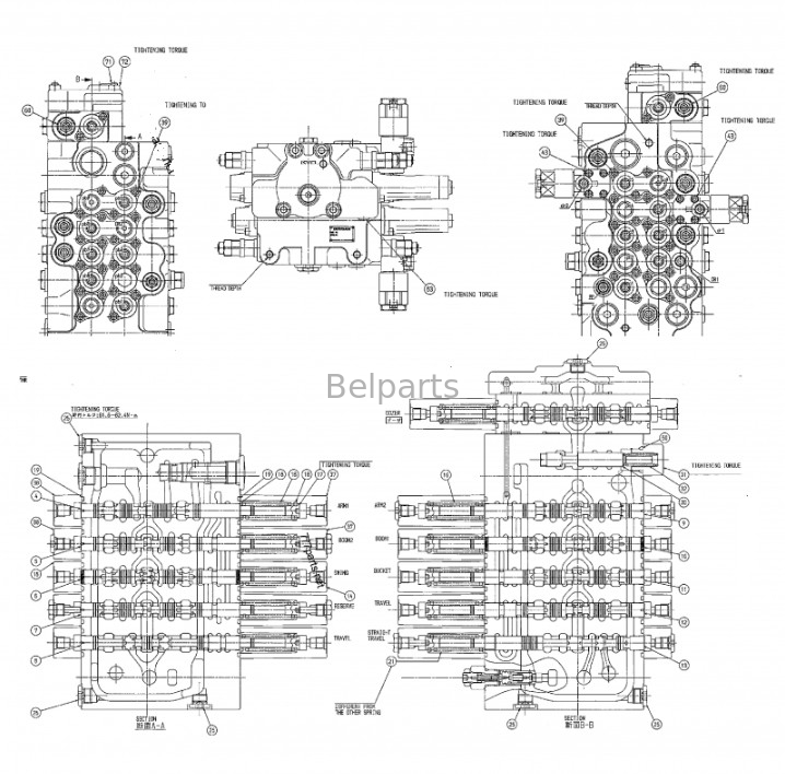 Belparts Excavator DX80GO DH80GO Doosan Daewoo K1034204 K1042776 için Ana Kontrol Valfı