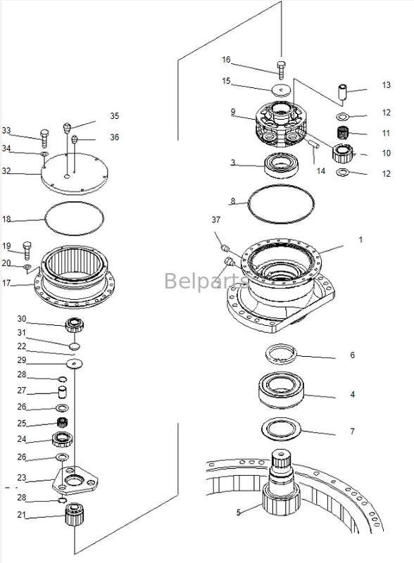 Komatsu için salıncak dişli PC220-7 Belparts ekskavatör salıncak azaltma assy 206-26-00401 206-26-00400