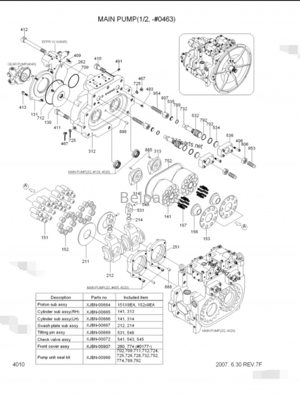 Belparts ekskavator ana pompası R450LC-7 R500LC-7 Hyundai için hidrolik pompa 31NB-10010 31NB-10020 31NB-10022