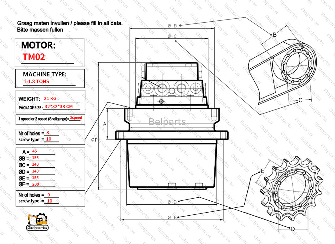 Belparts Ekskavatör Parçaları Kubota KX61-3 CX27 IHI 20NX2 U20 U25 U25.3 U25.3 Son Sürüş