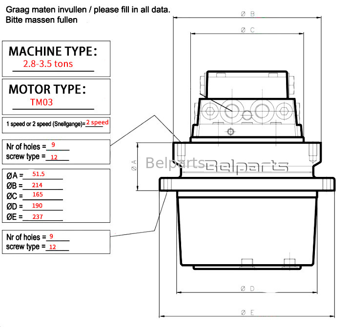 Ekskavator Hidrolik Motor Kubota KX71-2 KX71-3 KX61-2 KX71 KX61 U25-3 KX91.3 TM03 Ekskavator Parçaları için