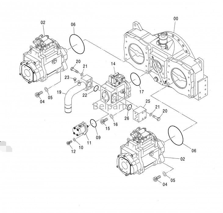 Ekskavator yedek parçaları ZX850-3 ZX650-3 4635645 K3V280 için hidrolik pompa montajı