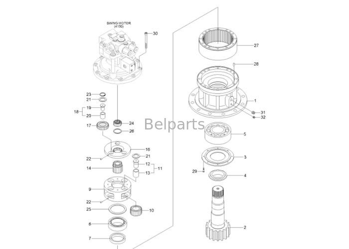 Ekskavatör hidrolik kule dönüş motoru R140-9 ekskavatör salıncak 31Q4-11141 şanzıman