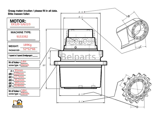 Ekskavator yedek parçaları EX120-5 EX120-6 EX120-2 EX120-3 9150030 Hitachi için son sürücü