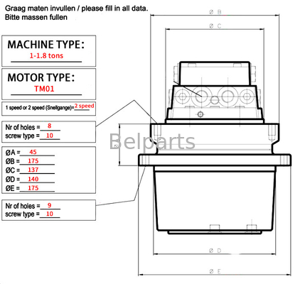 Ekskavatör parçaları TM01 PC14 PC15 U15-3 Komatsu Final Drive için